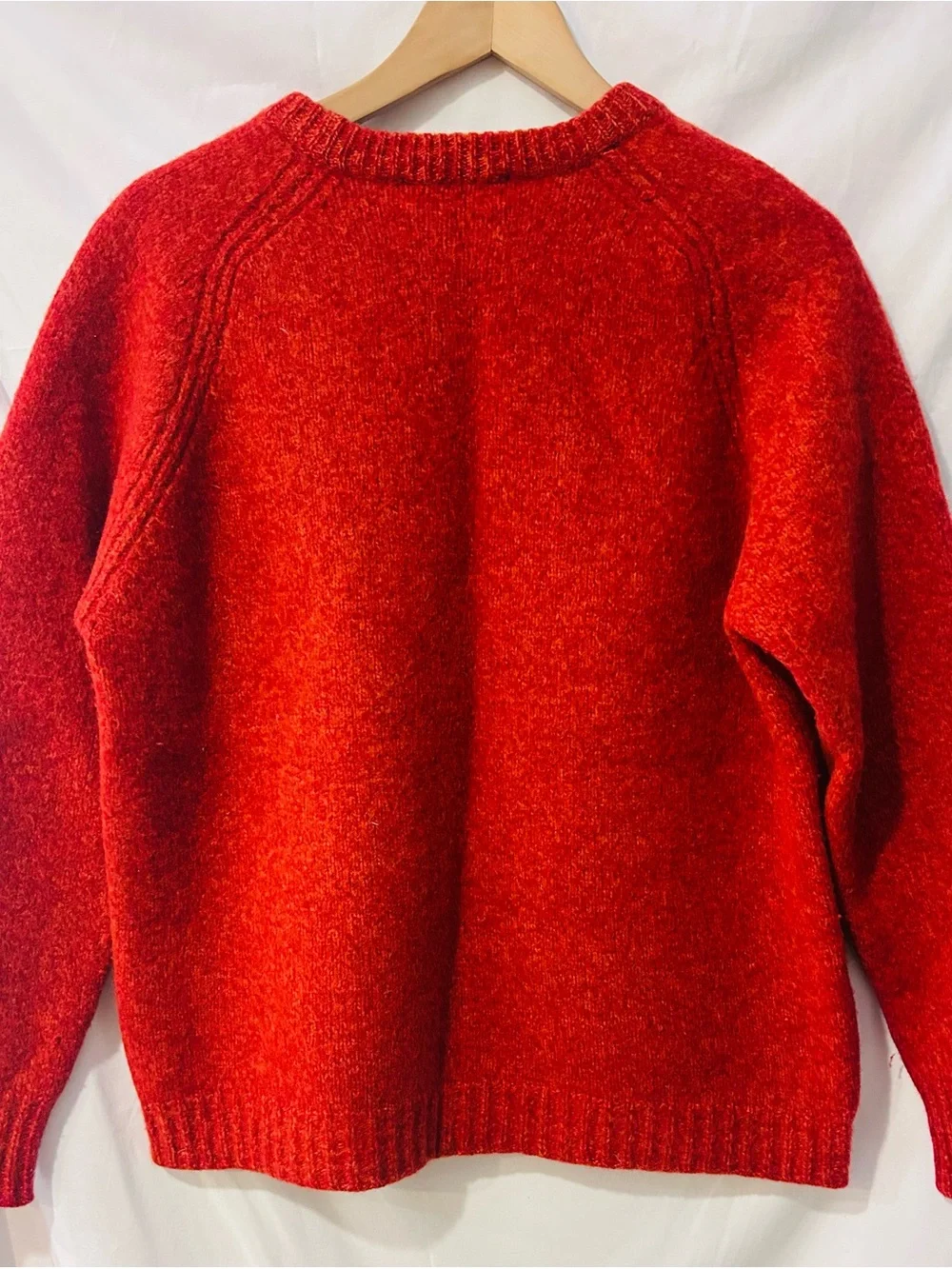 J.Crew Mens XXL 100% Wool Sweater Red Orange Heather Raglan Crewneck Pullover